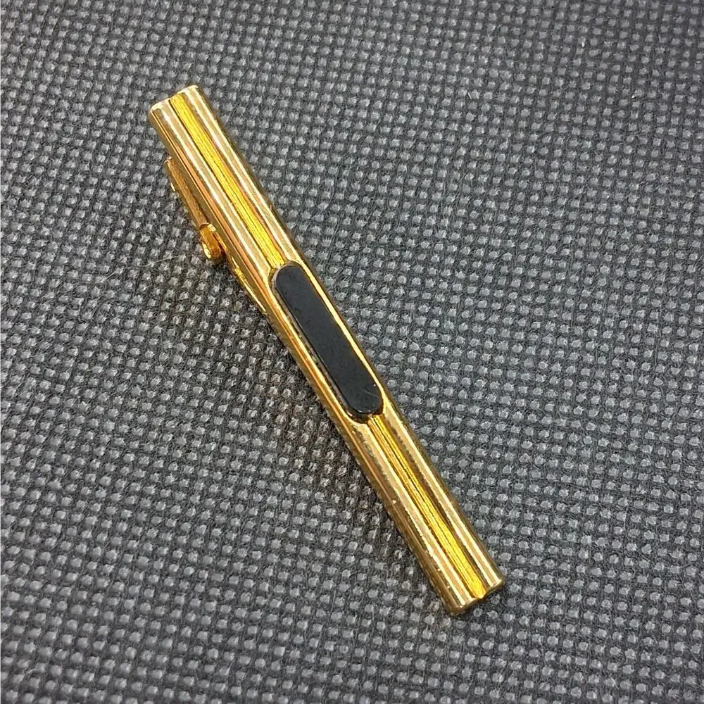 Vintage Gold Tone Tie Clip Clasp with Black Onyx Accent